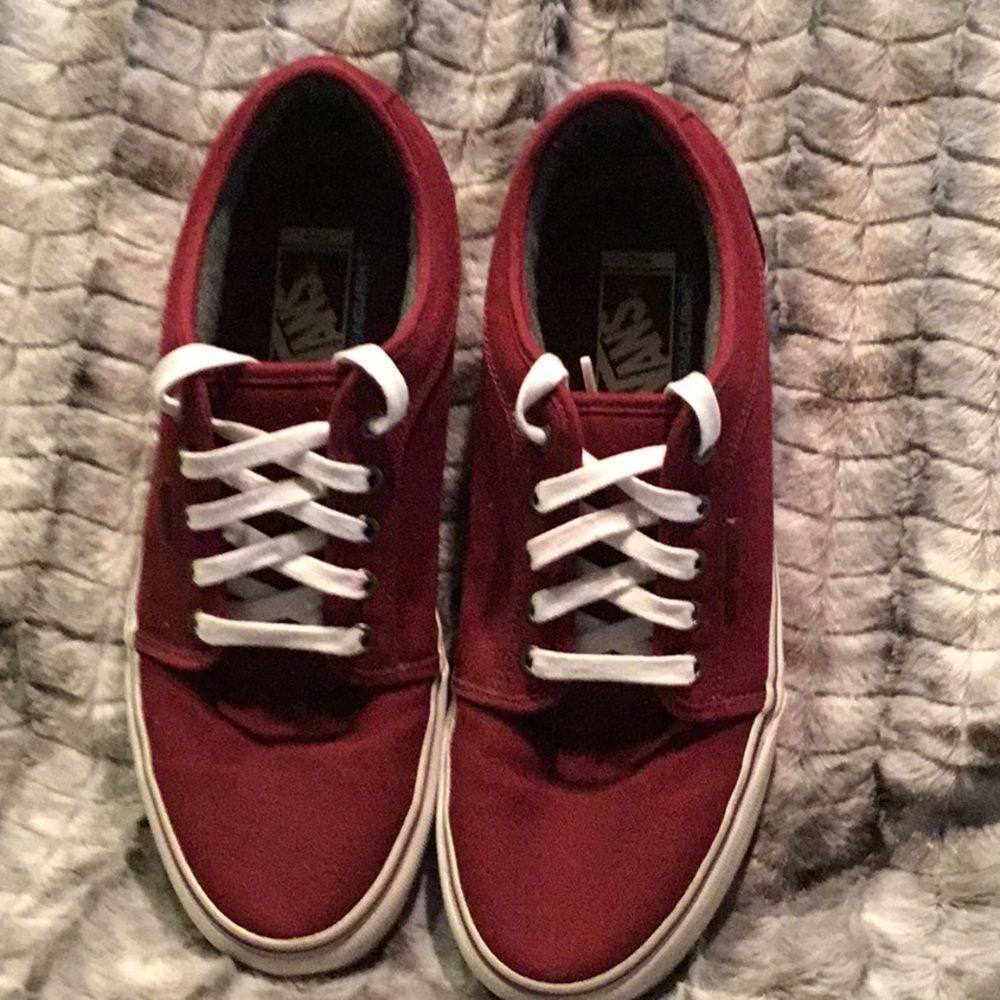 Vans Men's Low Top Sneakers in Burgundy with White Laces